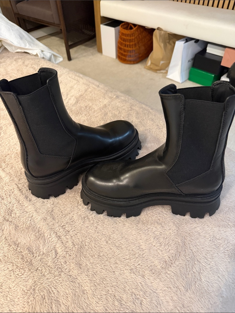 Zara Black Women's Lug-Sole Chelsea Boots